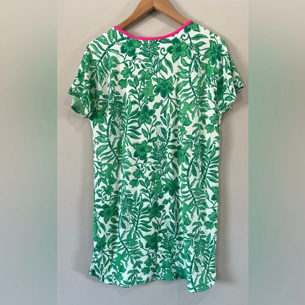 Lilly Pulitzer Women's Medium Margene PJ Sleep Dress Leaf Green Pink Escape Plan